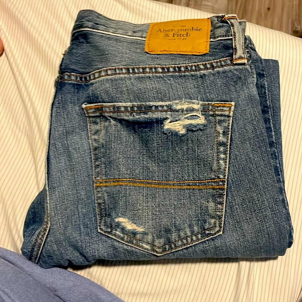 Abercrombie Men's Straight Jeans with light Distressing